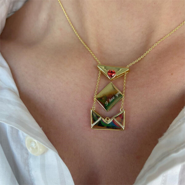 Wholesale Tone Copper Material Diamond Inlay Process I Love You Heart Envelope Locket Necklace Fashion Jewelry Accessory Valentine S Day Gift Boutique Resale