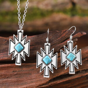 oly-187055c55b536f1c02a785aaccf07c8d Wholesale Ethnic Vintage Turquoise Inlay Irregular Earrings Fashion Accessory For Casual Gift Or Boutique Resale