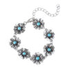 oly-18ffb3fd858456a847a0d007efc3fb3b Wholesale Vintage Turquoise Small Flower Bracelet Earrings Set Zinc Alloy Electroplated Finish Trendy Jewelry Accessory For Party Or Gift