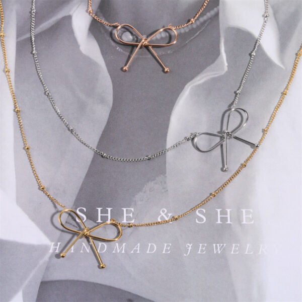 oly-190b63484caeebfd15832b4e6f39fcfe Wholesale Titanium Steel Electroplated Bowknot Choker Necklace And Bracelet Set Stylish Jewelry Gift