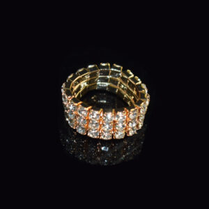 Ring 3 rows Golden White Diamond