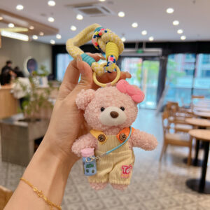 oly-19929f4b228d37bf530b3dfa30c4b1dd Wholesale Plush Bear Keychain Bag Charm Cute Pink Overalls Pendant Fashion Accessory Gift For Women