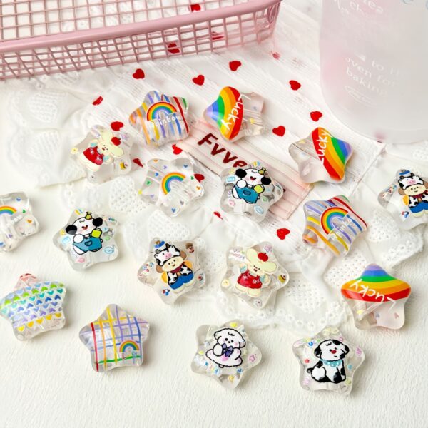 oly-19bcf442d58333d4ef57c9ba476b0d1c Wholesale Cute Puppy Rainbow Star Printed Acrylic Loose Beads for DIY Phone Charm Jewelry Making Bag Charm Resale Accessory