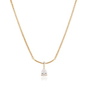 Curved bar teardrop zircon necklace