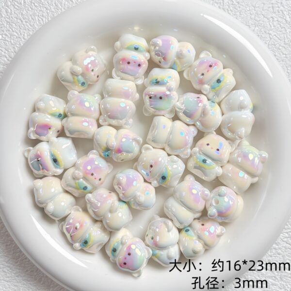 Wholesale Trendy 3D Cartoon Bear Resin Loose Beads UV Plated for DIY Phone Charm Keychain Jewelry Accessory