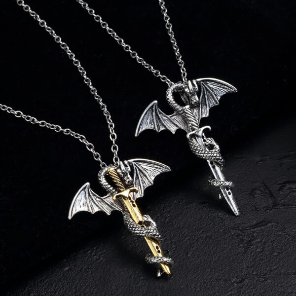 oly-1bacb642316447f641cdcf1a4ebd8e8c Wholesale Retro Alloy Dragon Sword Pendant Necklace Punk Rock Fashion Gift
