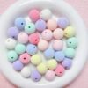 oly-1bb26e3c82d1420d8f7ac6ea0acc9b2f Wholesale 16mm Cream Flocked Acrylic Round Loose Beads for DIY Phone Charm Keychain Jewelry Making