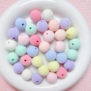 oly-1bb26e3c82d1420d8f7ac6ea0acc9b2f Wholesale 16mm Cream Flocked Acrylic Round Loose Beads for DIY Phone Charm Keychain Jewelry Making