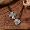 Wholesale Simple Retro Gothic Cross Pendant Necklace With Turquoise Heart Bohemian Style Fashion Gift Accessory
