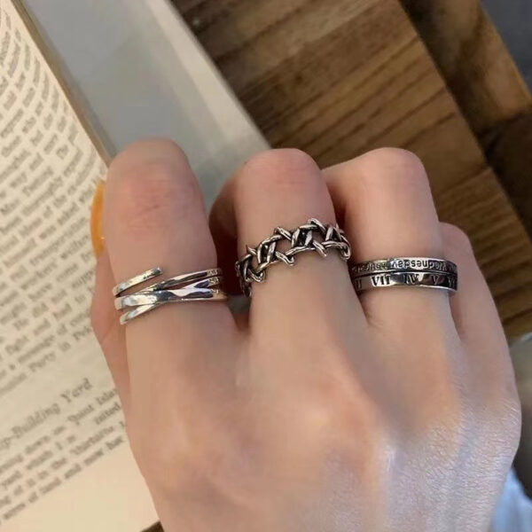 oly-1c20cf1bd5ea27b61d84c4518e273aab Wholesale Women S 3 Piece Vintage Hexagram Roman Numerals Open Ring Set Retro Hip Hop Midi Rings Gift Boutique Alloy Jewelry Accessory