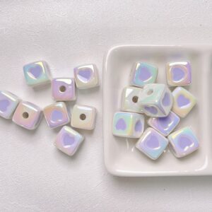03-White Purple Square Love / Size about 12*12mm, aperture about 3mm