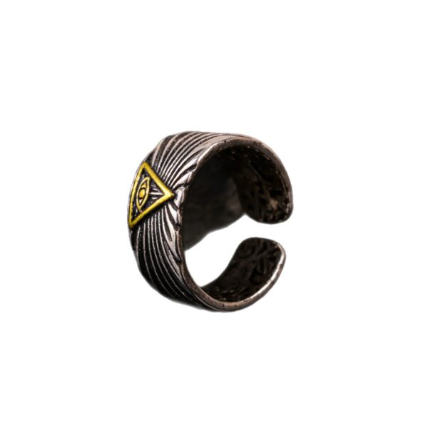 Wholesale Stylish Eye Of God Open Ring Silver Tone Zinc Alloy Distressed Vintage Design Unisex Jewelry Accessory