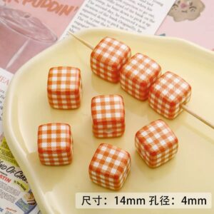10-orange checkered squares / The size is about 14mm, the hole diameter is about 4mm (sold by piece)