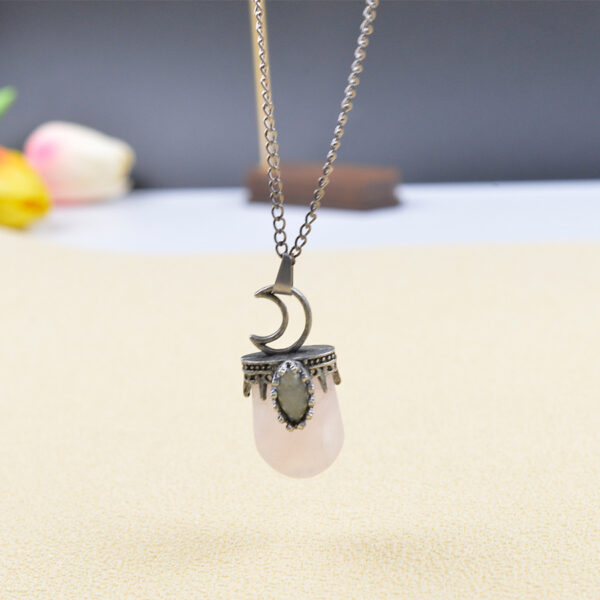 oly-1df7290c42dc8021de7ae51aea1aceff Wholesale Trendy Retro Moon Oval Pink Crystal Pendant Necklace Chic Long Chain Jewelry For Gift And Daily Wear