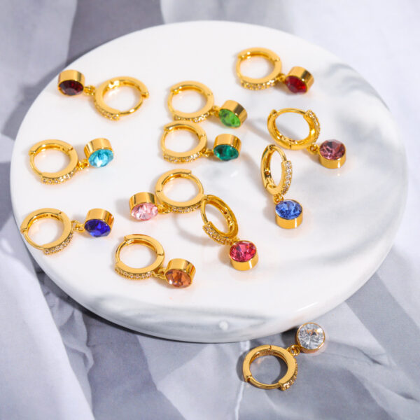 oly-1e4160dde9e2f74da76049c6f234d601 Wholesale Copper Geometric Zircon Birthstone Stud Earrings For Women Simple Rhinestone Earrings Party Gift Fashion Accessory