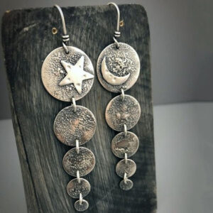 Wholesale Retro Bohemian Sun Moon Long Drop Earrings Asymmetric Alloy Metal Disc Earrings Fashion Accessory For Women Gift Idea