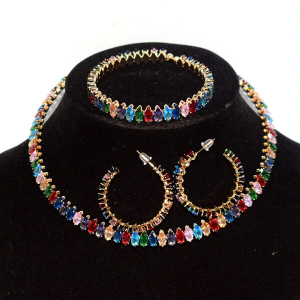 Wholesale Gold Plated Green Zircon 3 Piece Jewelry Set Marquise Choker Necklace With Earrings And Bracelet Trendy Women S Everyday Fashion Accessory