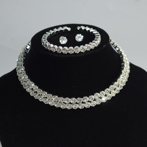 Wholesale Bridal Rhinestone Jewelry Set Silver Tone Alloy Necklace Bracelet Earrings Fashion Accessory Party Wear Gift Boutique Resale