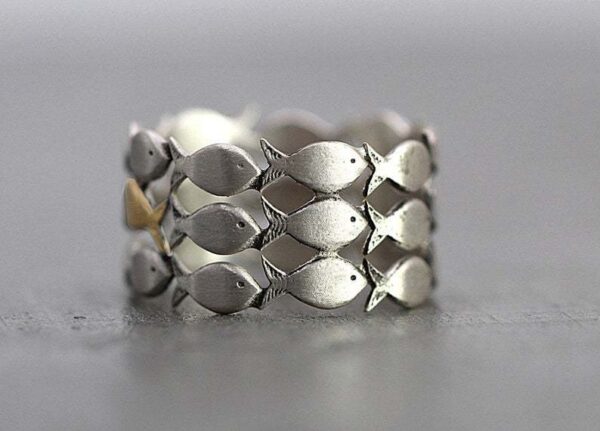Wholesale Fish Design Open Ring Adjustable Two Tone Animal Jewelry Accessory For Women Gift Boutique Resale