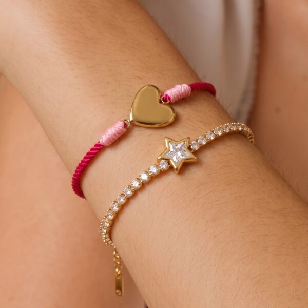 Wholesale Beaded Stretch Gilt Copper Bracelet With Star Flower Heart Charms For Women Everyday Jewelry Accessory