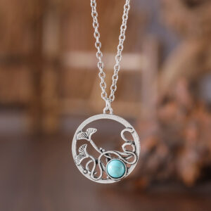 Wholesale Antique Silver Zinc Alloy Leaf Round Necklace Chinese Retro Turquoise Accent Women S Fashion Jewelry For Boutique Resale