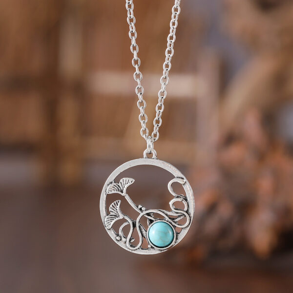 oly-1f7b68841e6b41d30ed5d8a7c2ac9b2d Wholesale Antique Silver Zinc Alloy Leaf Round Necklace Chinese Retro Turquoise Accent Women S Fashion Jewelry For Boutique Resale