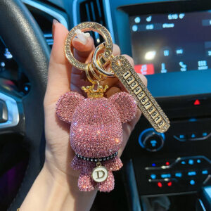 oly-1f858f1258c81e81aa507cd224f80621 Wholesale Metal White AB Rhinestone Crown Bear Car Keychain With Number Plate Couple Gift