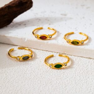 Wholesale Titanium Steel Electroplated Ring Marquise Cut Colored Zircon December Birthstone Jewelry Accessory