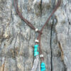 Wholesale Bohemian Retro Green Turquoise Beaded Necklace Leather Cord With Alloy Pendant Electroplated Finish Fashion Jewelry Accessory Gift