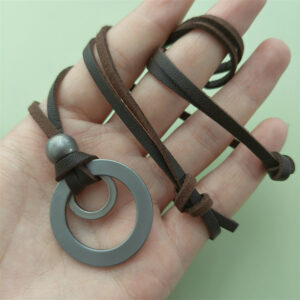 Wholesale Retro Geometric Double Circle Pendant Leather Necklace Trendy Jewelry Accessory For Gifting