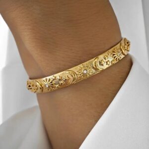 Wholesale Vintage Sun Star Moon Open Bangle Bracelet Gold Tone Metal Women S Fashion Jewelry Gift