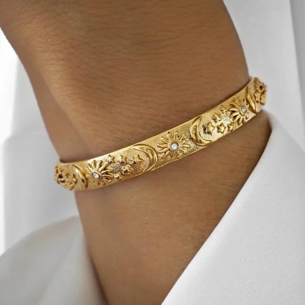 Wholesale Vintage Sun Star Moon Open Bangle Bracelet Gold Tone Metal Women S Fashion Jewelry Gift