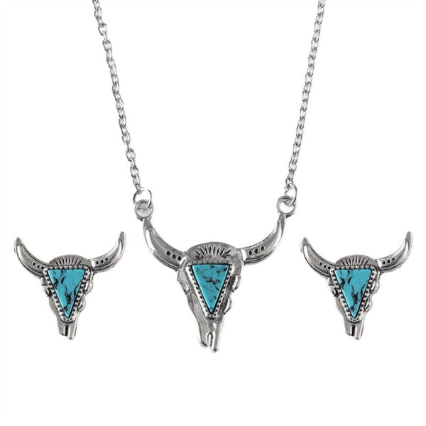 oly-226ff929b618be95af82a9e2f4a5a4da Wholesale Retro Western Bull Head Turquoise Earrings Necklace Set Geometric Fashion Accessory