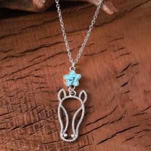 oly-2294b2a5ecdff0961edd98d11048e6a5 Wholesale Vintage Boho Horse Head Pendant Necklace Zinc Alloy Antique Silver Finish Turquoise Inlay Fashion Accessory