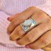 oly-22f426da70462dfcf22329b65438d679 Wholesale Bohemian Vintage Moonstone Ring Silver Geometric Mesh Party Gift Fashion Accessory
