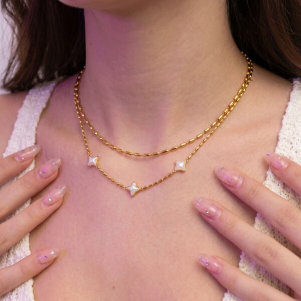 oly-237bde1d06dc693e1ffc22288e9902f8 Wholesale Layered Star Seed Bead Necklace Electroplating Copper Geometric Pendant Stylish Fashion Jewelry Gift For Women