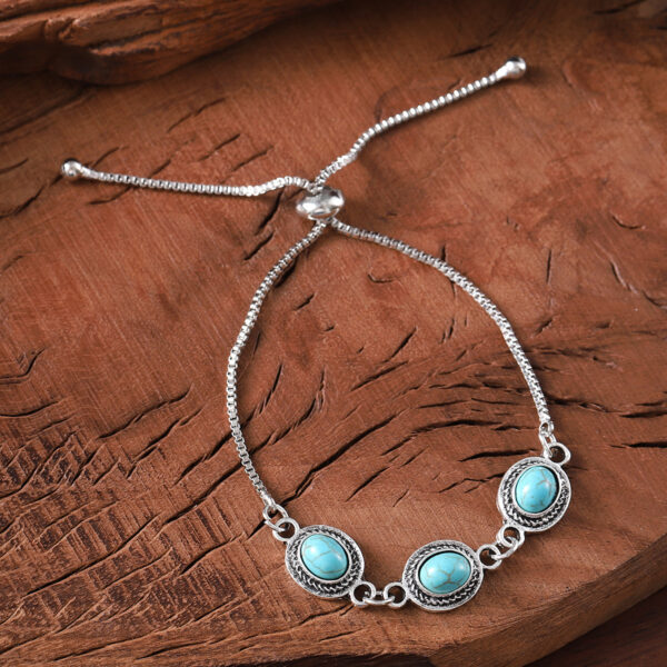 oly-238029425e3c24e7c96d6b2cac00e39e Wholesale Zinc Alloy Turquoise Oval Adjustable Bracelet Ethnic Ancient Silver Jewelry Accessory For Women Everyday Wear Gift