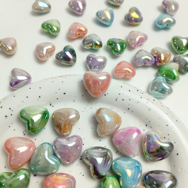 oly-239425f8ccd0904e35cb5b83f2e1f84f Wholesale Acrylic UV Electroplated Double Color Love Heart Beads for DIY Jewelry, Phone Charms, Bracelets – Trendy Fashion Accessory