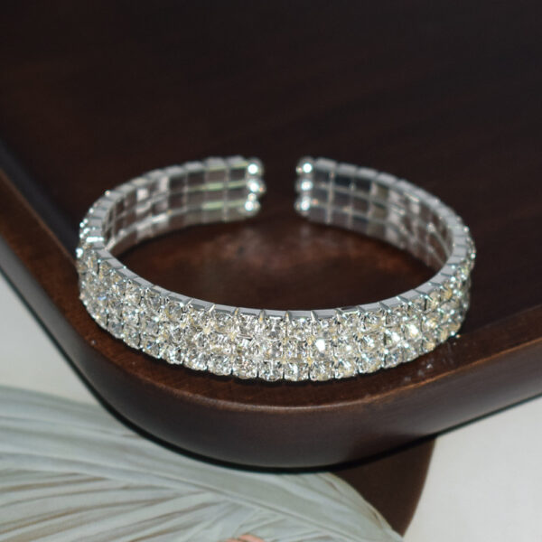 Wholesale Rhinestone Open Bangle Bracelet 3 Row Gold Tone Women S Trendy Fashion Jewelry Accessory Everyday Gift