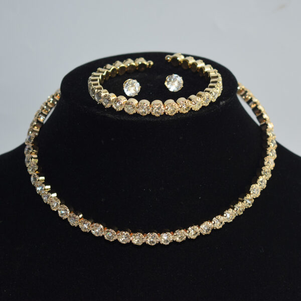 Wholesale Bridal Rhinestone Jewelry Set Silver Tone Alloy Necklace Bracelet Earrings Fashion Accessory Party Wear Gift Boutique Resale