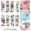 Wholesale 2/8/16pcs Spooky Horror Character Bat Pumpkin Print Pen and Bookmark Stickers UV DTF Wraps OLY Exclusive