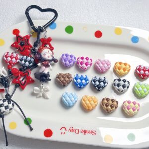 oly-243043621a2502eebefe6ad499202d83 Wholesale Plaid Pattern Acrylic Heart Beads Baked Enamel Finish Loose Beads for DIY Phone Strap Jewelry Making