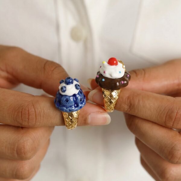 oly-2453894fe900460770c4b31c1a587c73 Wholesale Copper Electroplated Open Ice Cream Dessert Ring Mango Blueberry Chocolate Design Trendy Jewelry Accessory For Everyday Wear