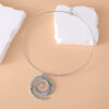 Wholesale Trendy Retro Geometric Spiral Pendant Necklace Antique Silver Finish Zinc Alloy Hollow Donut Design Fashion Jewelry Accessory