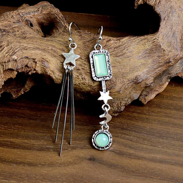 oly-2494cd786dc2e62959dfb00c13a06260 Wholesale Retro Star Moon Gemstone Tassel Earrings Antique Silver Geometric Fashion Jewelry Accessory For Party Wear Boutique Resale