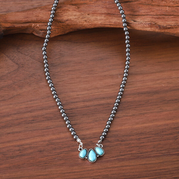 oly-24ebc64e0b0fad7b001adae80029b4ba Wholesale Zinc Alloy Drop Pendant Necklace With Turquoise Inlay Bohemian Style Fashion Jewelry Accessory Gift