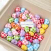 oly-2598ec476f765ae0d7b61512f8195ac4 Wholesale Acrylic Love Heart Beads Light Pink Checkered Print for DIY Jewelry Making Bag Charms and Craft Supplies