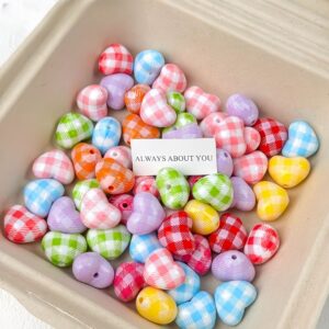 oly-2598ec476f765ae0d7b61512f8195ac4 Wholesale Acrylic Love Heart Beads Light Pink Checkered Print for DIY Jewelry Making Bag Charms and Craft Supplies