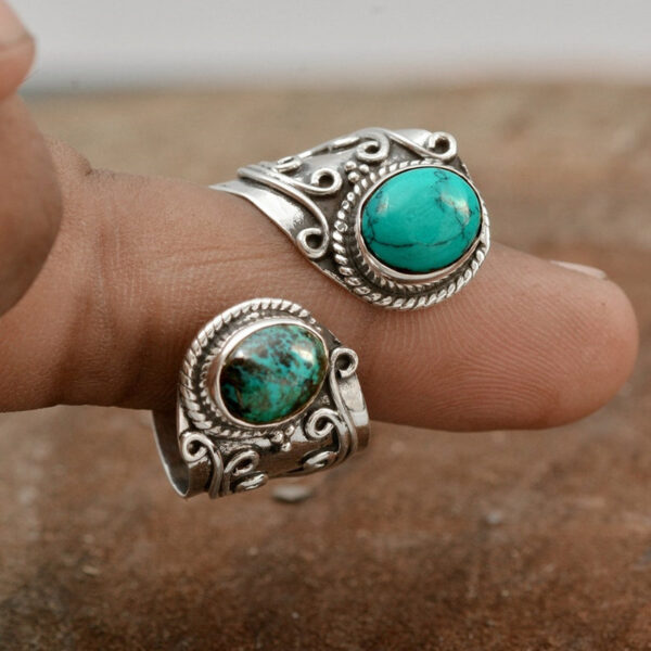 Wholesale Retro Turquoise Silver Adjustable Ring Women S Fashion Jewelry Accessory