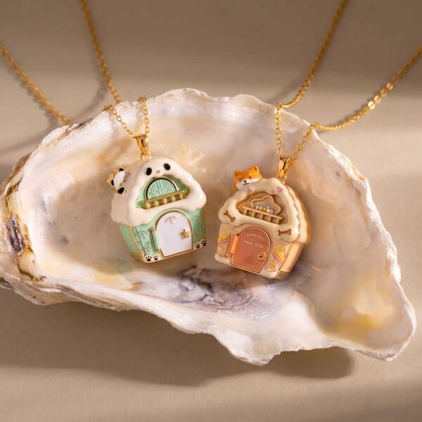 Wholesale Creative Fairy Tale Cat House Locket Necklace Copper Electroplated Stylish Jewelry Accessory